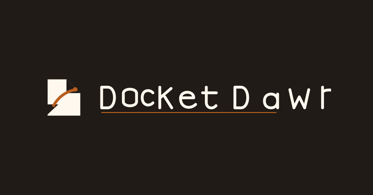 Reversed DocketDawn lockup centered in a landscape social graphic